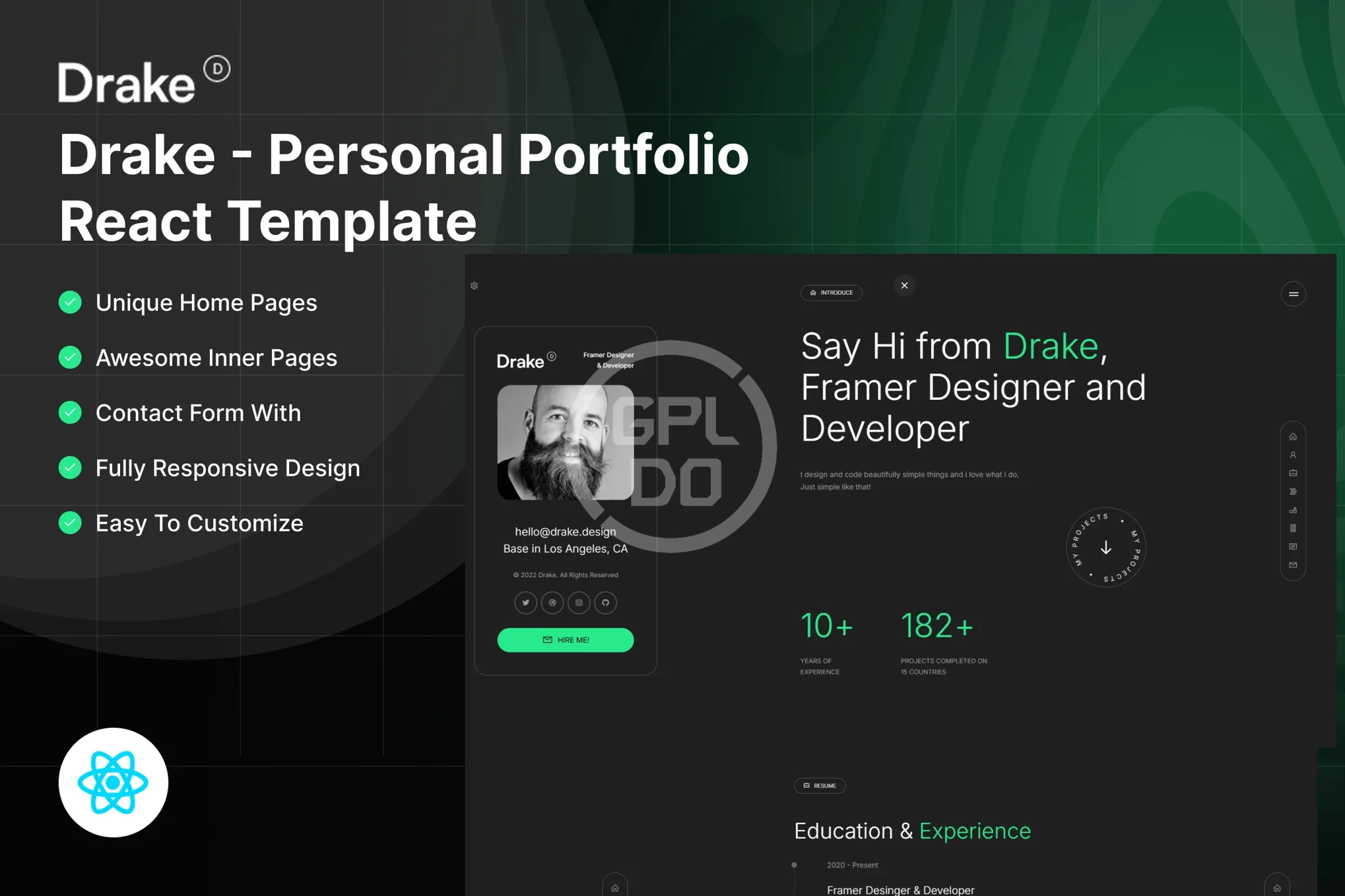 Drake - Personal Portfolio React Template 1.0.0 | NullPro GPL Community